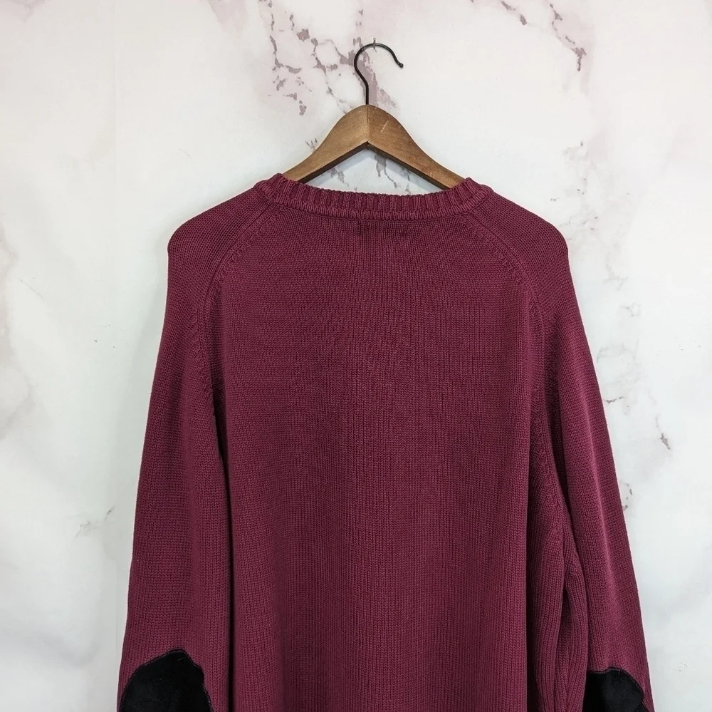 Lands End Sweater Elbow Patches Mens XL Tall Vintage Red Cotton Crew Nec…